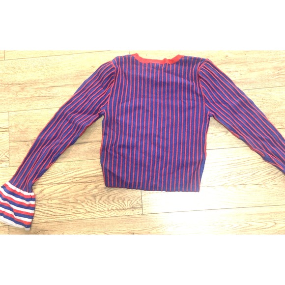 Y2K Crop Sweater Forever 21 Large Red Blue Stripe Bell Sleeve NWT - Picture 5 of 7